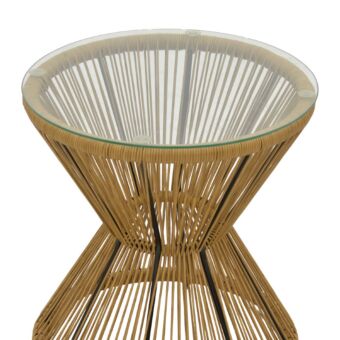 Τραπέζι Mabil rattan φυσικό-γυαλί Φ50x55εκ