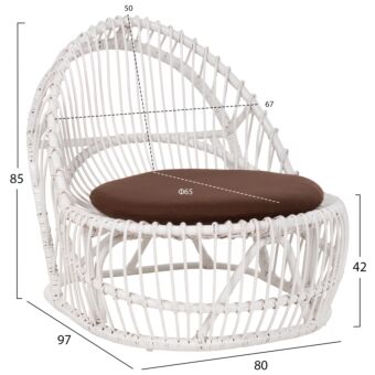 ΠΟΛΥΘΡΟΝΑ RATTAN ΛΕΥΚΟ ΜΕ ΚΑΦΕ ΜΑΞΙΛΑΡΙ 80x97x85Υεκ.