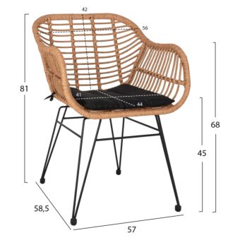 ΠΟΛΥΘΡΟΝΑ ΕΠΑΓΓΕΛΜ. ΜΕΤΑΛΛΙΚΗ RATTAN ΜΠΕΖ & ΜΑΥΡΟ ΜΑΞΙΛΑΡΙ 57x58,5x81 εκ.