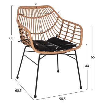 ΠΟΛΥΘΡΟΝΑ ΕΠΑΓΓΕΛΜΑΤΙΚΗ ΜΑΥΡΟ ΜΕΤΑΛΛΟ RATTAN ΜΠΕΖ & ΜΑΞΙΛΑΡΙ 58,5x60,5x80 εκ.