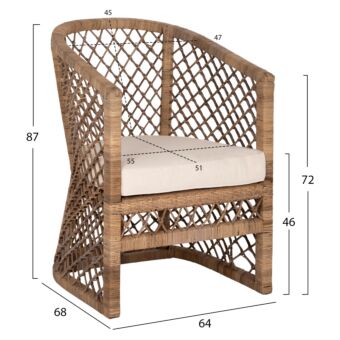 ΠΟΛΥΘΡΟΝΑ RATTAN ΦΥΣΙΚΟ-ΜΑΞΙΛΑΡΙ ΕΚΡΟΥ 64x68x87Υ εκ.