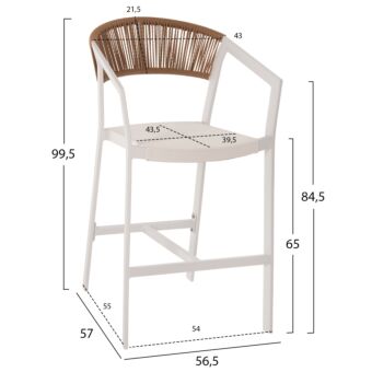 ΣΚΑΜΠΟ ΑΛΟΥΜΙΝΙΟΥ ΜΕΣΑΙΟΥ ΥΨΟΥΣ RATTAN & TEXTLINE ΛΕΥΚΟ ΜΠΕΖ 56,5x57x99,5