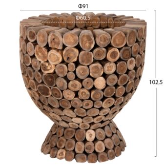 ΤΡΑΠΕΖΙ BAR ΣΤΡΟΓΓΥΛΟ KOMMATIA ΞΥΛΟΥ TEAK Φ92x104Υ εκ.