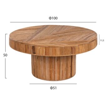 ΤΡΑΠΕΖΙ LOUNGE ΣΤΡΟΓΓΥΛΟ RATTAN ΧΡΩΜΑ ΦΥΣΙΚΟ Φ100x50Y εκ.