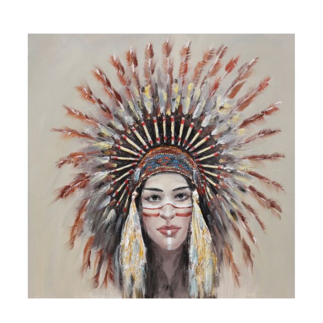 INDIAN GIRL ΠΙΝΑΚΑΣ ΚΑΜΒΑΣ ΞΥΛΟ 90x90xH3,5cm