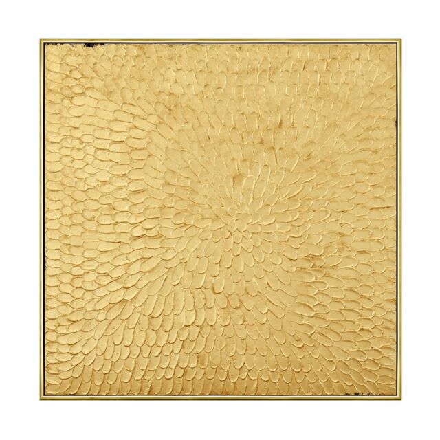 GOLD PEONIA ΠΙΝΑΚΑΣ ΚΑΜΒΑΣ ΧΡΥΣΟ ΞΥΛΟ 100x100xH4,5cm