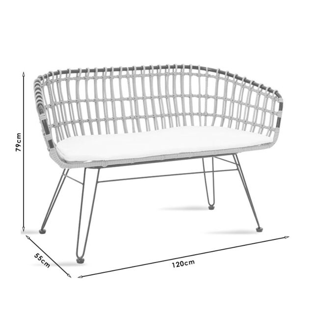 Καναπές 2θέσιος Naoki μέταλλο μαύρο-pe φυσικό 120x55x79εκ