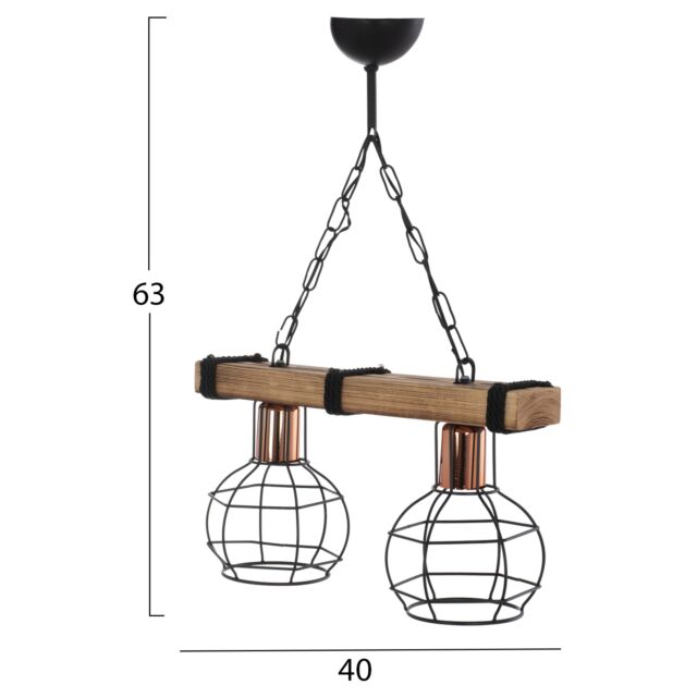 ΦΩΤΙΣΤΙΚΟ ΟΡΟΦΗΣ ΔΙΦΩΤΟ ΜΕ ΞΥΛΟ ΚΑΙ ΜΕΤΑΛΛΙΚΑ ΠΛΕΓΜΑΤΑ 40x16x63Υεκ.