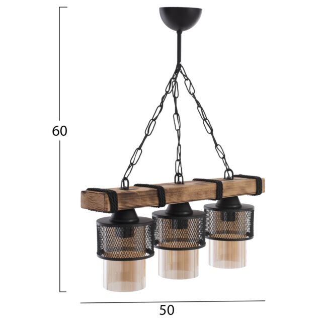 ΦΩΤΙΣΤΙΚΟ ΟΡΟΦΗΣ ΤΡΙΦΩΤΟ ΜΕ ΑΛΥΣΙΔΑ ΞΥΛΟ ΚΑΙ ΜΕΤΑΛΛΙΚΑ ΚΑΠΕΛΑ 50x12x60Y εκ.