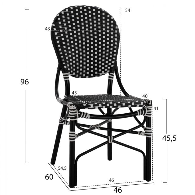 ΚΑΡΕΚΛΑ ΑΛΟΥΜΙΝΙΟΥ BAMBOO LOOK ΜΕ WICKER ΜΑΥΡΟ ΛΕΥΚΟ 46x60x96 εκ.