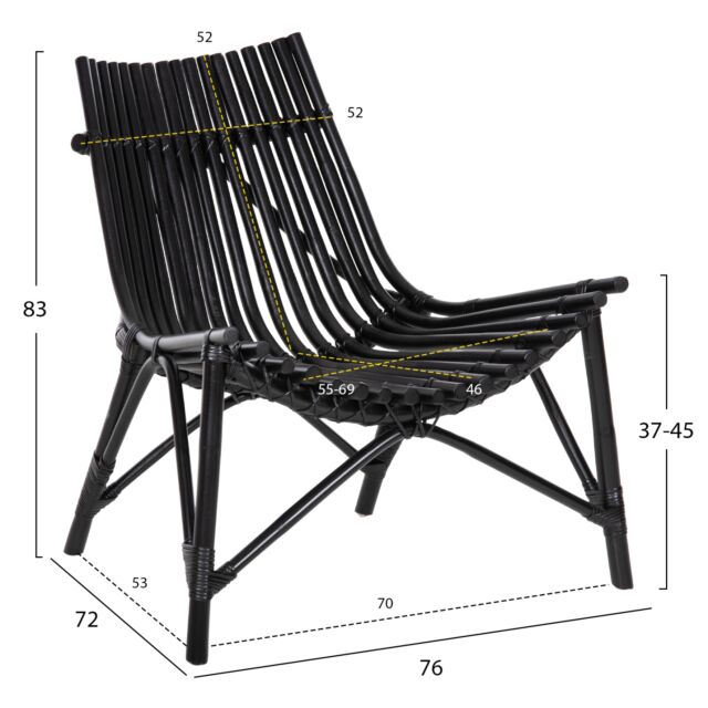 ΚΑΡΕΚΛΑ ΕΞΩΤ.ΧΩΡΟΥ ΡΑΒΔΟΙ RATTAN ΣΕ ΜΑΥΡΟ ΧΡΩΜΑ 76x72x83Υεκ.