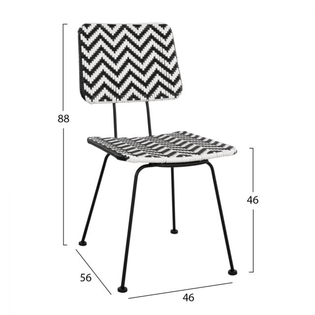 ΚΑΡΕΚΛΑ ΜΕΤΑΛΛΙΚΗ ΜΕ WICKER ΜΑΥΡΟ ΛΕΥΚΟ 46x56x88Υ εκ.