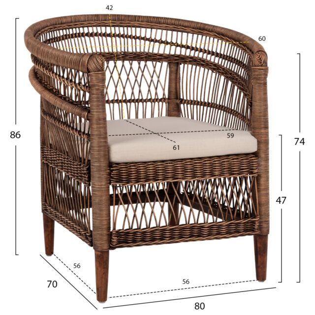 ΠΟΛΥΘΡΟΝΑ ΞΥΛΟ ΜΑΟΝΙ ΜΕ RATTAN ΚΑΦΕ-ΛΕΥΚΟ ΜΑΞΙΛΑΡΙ 80x70x86Υεκ.