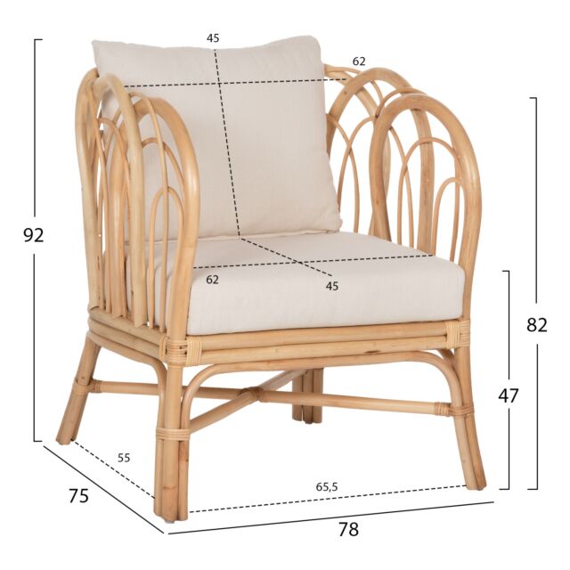 ΠΟΛΥΘΡΟΝΑ RATTAN ΣΕ ΦΥΣΙΚΟ-ΛΕΥΚΟ ΜΑΞΙΛΑΡΙ 78x75x92Υ εκ.