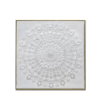 MANDALA ΠΙΝΑΚΑΣ ΚΑΜΒΑΣ ΛΕΥΚΟ ΧΡΥΣΟ ΞΥΛΟ 62x62xH5cm