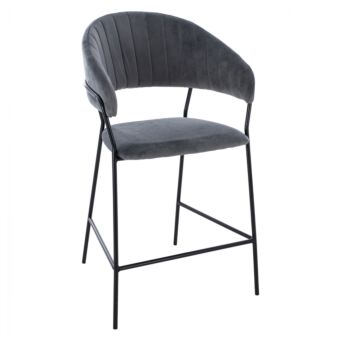 MEDIUM HEIGHT STOOL GRAY VELVET WITH BLACK FRAME 60x55x100Y cm.