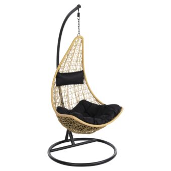 ΚΡΕΜΑΣΤΗ ΠΟΛΥΘΡΟΝΑ ΦΩΛΙΑ ΜΕΤΑΛΛΟ ΜΑΥΡΟ-ΣΥΝΘ.RATTAN ΜΠΕΖ Φ95x195Υεκ.