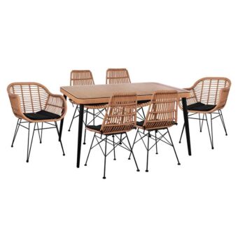ΣΕΤ 7ΤΜΧ WICKER ΜΕ ΤΡΑΠΕΖΙ 160X90X78Υ ΜΠΕΖ & ΜΑΥΡΟ ΧΡΩΜΑ