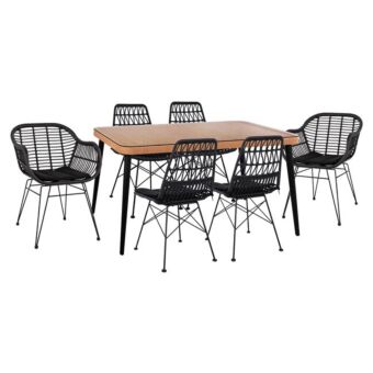 ΣΕΤ 7ΤΜΧ WICKER ΜΕ ΤΡΑΠΕΖΙ 160X90X78Υ ΜΠΕΖ & ΜΑΥΡΟ ΧΡΩΜΑ