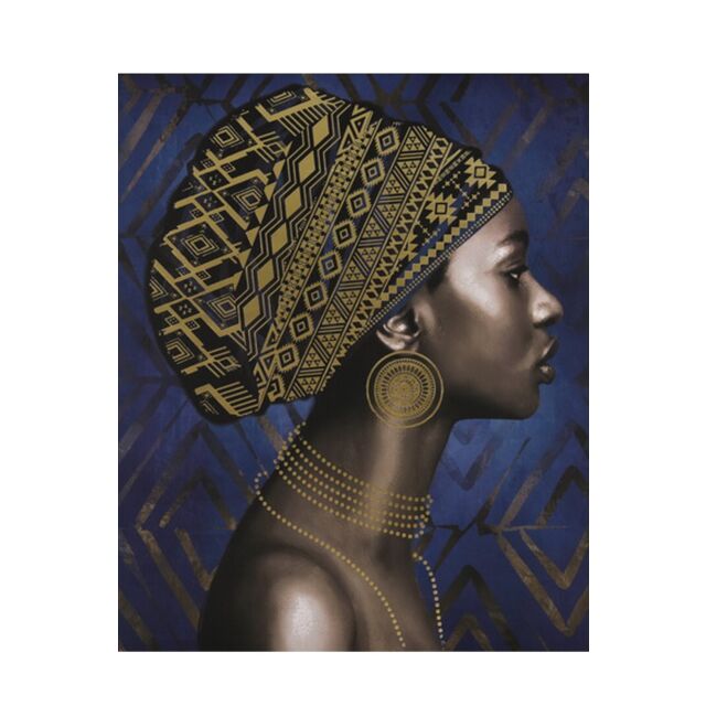 AFRICAN LADY ΠΙΝΑΚΑΣ ΚΑΜΒΑΣ ΜΠΛΕ ΧΡΥΣΟ ΞΥΛΟ 80x80xH3,5cm