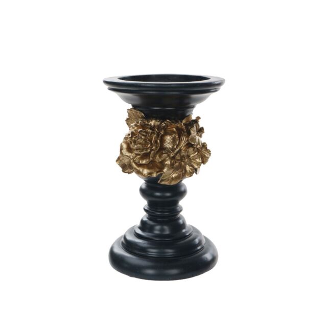 SANZIA ΚΗΡΟΠΗΓΙΟ POLYRESIN ΜΑΥΡΟ ΧΡΥΣΟ D14,5xH22,8cm