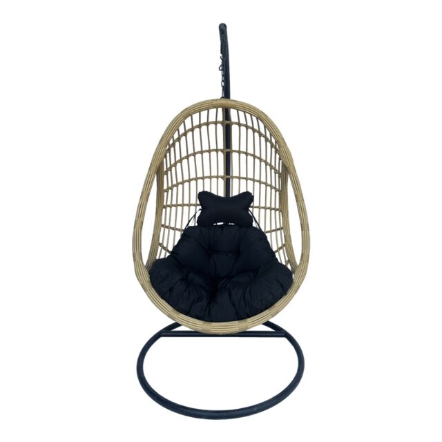 Κούνια φωλιά με βάση Cungo pakoworld μέταλλο μαύρο- pe rattan μπεζ με μαύρο μαξιλάρι 125x105x195εκ