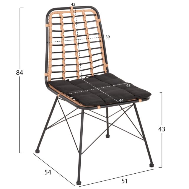 ΚΑΡΕΚΛΑ ΜΕΤΑΛΛΙΚΗ WICKER ΜΠΕΖ-ΜΑΥΡΟ 51x54x84Υεκ.