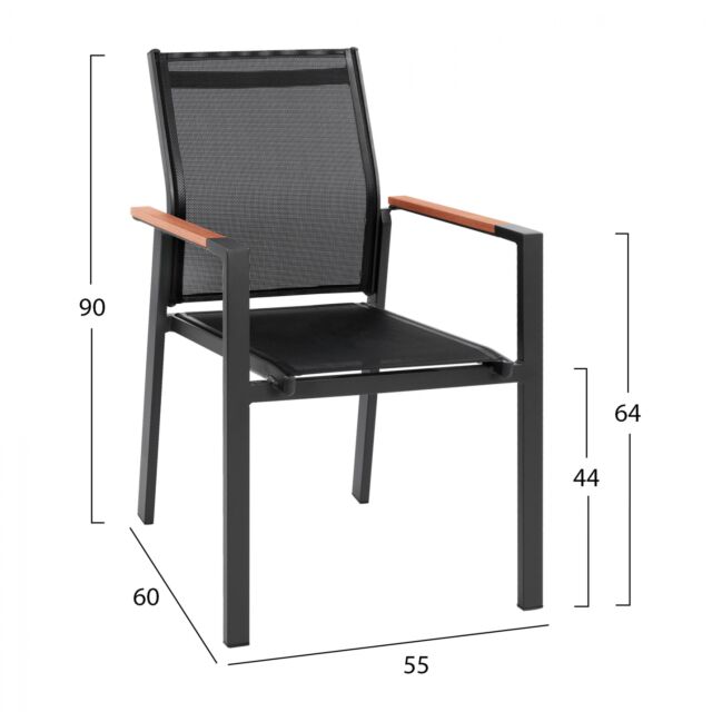 ΠΟΛΥΘΡΟΝΑ ΑΛΟΥΜΙΝΙΟΥ ΓΚΡΙ ΜΕ TEΧ/NE ΜΑΥΡΟ & POLYWOOD 55x60x90Υεκ.