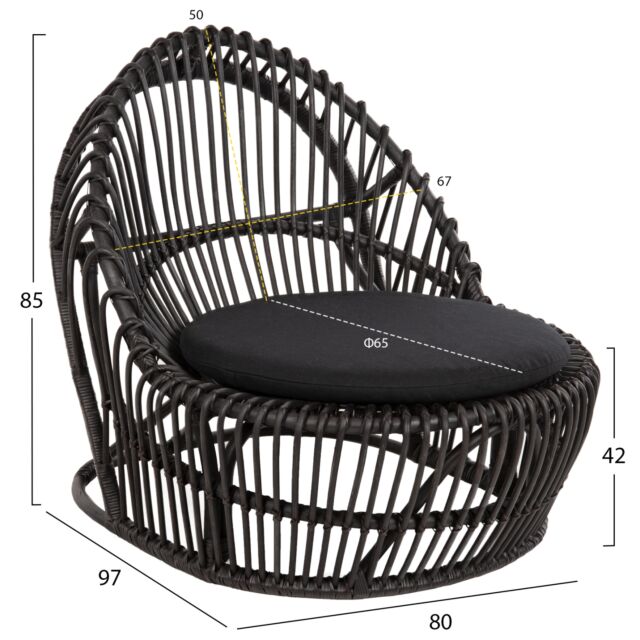 ΠΟΛΥΘΡΟΝΑ ΦΥΣΙΚΟ RATTAN ΜΕ ΜΑΞΙΛΑΡΙ-ΜΑΥΡΟ 80x97x85Υεκ.