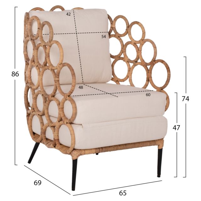 ΠΟΛΥΘΡΟΝΑ FB99341 ΑΠΟ RATTAN-ΜΕΤΑΛΛΟ ΦΥΣΙΚΟ ΧΡΩΜΑ 65x69x86 εκ.