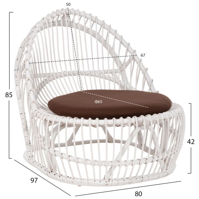 ΠΟΛΥΘΡΟΝΑ RATTAN ΛΕΥΚΟ ΜΕ ΚΑΦΕ ΜΑΞΙΛΑΡΙ 80x97x85Υεκ.