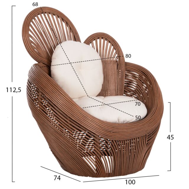 ΠΟΛΥΘΡΟΝΑ RATTAN ΚΑΦΕ-ΜΑΞΙΛΑΡΙΑ ΕΚΡΟΥ 100x74x112,5Υεκ.