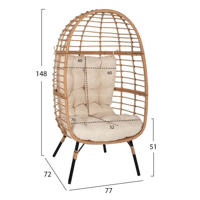 ΠΟΛΥΘΡΟΝΑ Τ.ΦΩΛΙΑ RATTAN ΜΕΤΑΛ. ΠΟΔΙΑ ΜΑΥΡΑ 77x72x148 εκ.