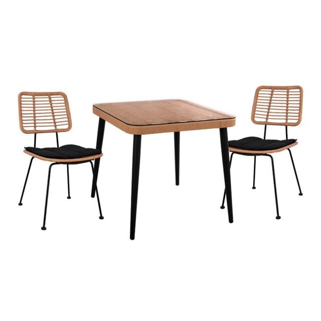 ΣΕΤ 3ΤΜΧ WICKER ΜΕ ΤΡΑΠΕΖΙ 80X80Χ78Υ ΜΠΕΖ & ΜΑΥΡΟ ΧΡΩΜΑ