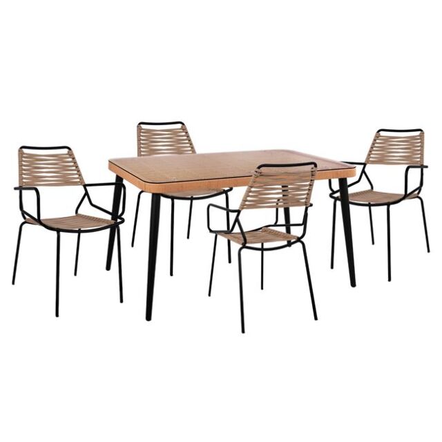 ΣΕΤ 5ΤΜΧ WICKER ΜΕ ΤΡΑΠΕΖΙ 140X80Χ78Υ ΜΠΕΖ & ΜΑΥΡΟ ΧΡΩΜΑ