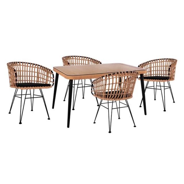 ΣΕΤ 5ΤΜΧ WICKER ΜΕ ΤΡΑΠΕΖΙ 140X80Χ78Υ ΜΠΕΖ & ΜΑΥΡΟ ΧΡΩΜΑ