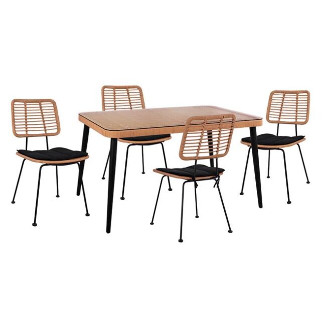 ΣΕΤ 5ΤΜΧ WICKER ΜΕ ΤΡΑΠΕΖΙ 140X80Χ78Υ ΜΠΕΖ & ΜΑΥΡΟ ΧΡΩΜΑ