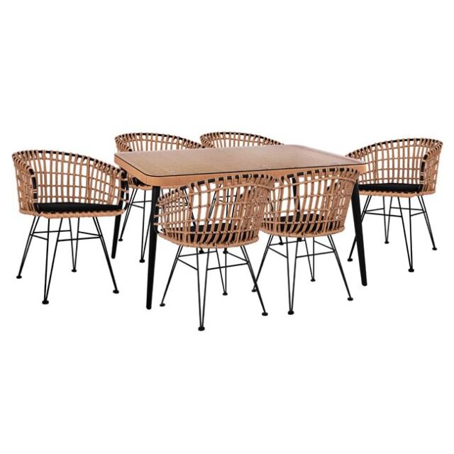ΣΕΤ 7ΤΜΧ WICKER ΜΕ ΤΡΑΠΕΖΙ 160X90X78Υ ΜΠΕΖ & ΜΑΥΡΟ ΧΡΩΜΑ