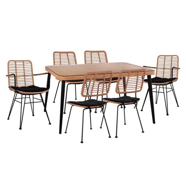 ΣΕΤ 7ΤΜΧ WICKER ΜΕ ΤΡΑΠΕΖΙ 160X90X78Υ ΜΠΕΖ & ΜΑΥΡΟ ΧΡΩΜΑ