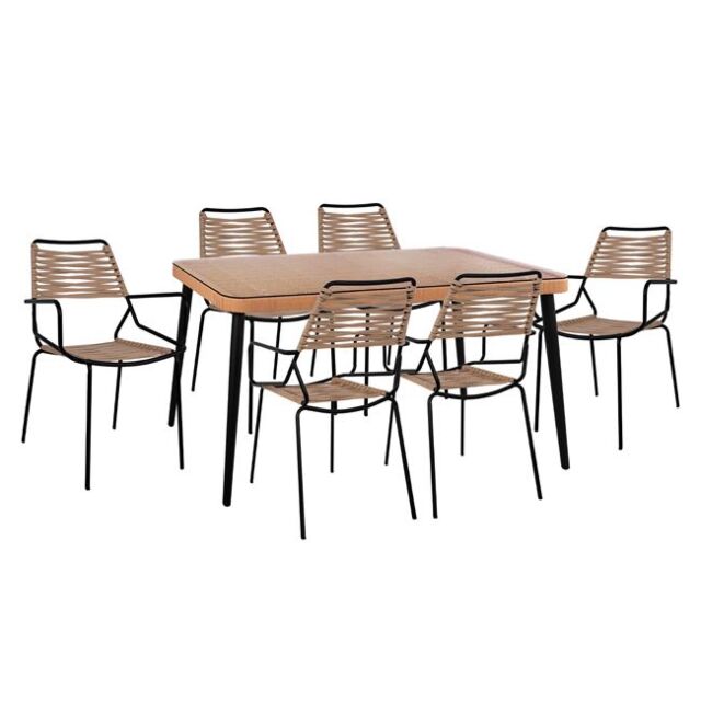 ΣΕΤ 7ΤΜΧ WICKER ΜΕ ΤΡΑΠΕΖΙ 160X90X78Υ ΜΠΕΖ & ΜΑΥΡΟ ΧΡΩΜΑ