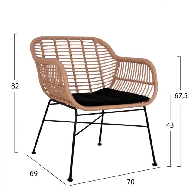 ΣΕΤ ΣΑΛΟΝΙ 4ΤΜΧ ΜΕΤΑΛΛΟ & WICKER ΣΕ ΜΠΕΖ ΧΡΩΜΑ