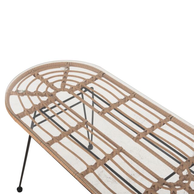 ΤΡΑΠΕΖΙ ΟΒΑΛ ΧΑΜΗΛΟ ΜΠΕΖ WICKER-ΜΑΥΡΟ ΜΕΤΑΛΛΟ 100x45x51,5Υεκ.