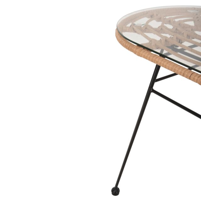 ΤΡΑΠΕΖΙ ΟΒΑΛ ΧΑΜΗΛΟ ΜΠΕΖ WICKER-ΜΑΥΡΟ ΜΕΤΑΛΛΟ 100x45x51,5Υεκ.