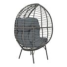 Πολυθρόνα Nestie  pakoworld wicker rattan γκρι-μεταλλικό γκρι πόδι-γκρι μαξιλάρι 102x80x155εκ