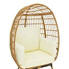 Πολυθρόνα Frox pakoworld wicker rattan φυσικό-μεταλλικό φυσικό-μαύρο πόδι-μπεζ μαξιλάρι 96x76x145εκ
