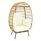 Πολυθρόνα Frox pakoworld wicker rattan φυσικό-μεταλλικό φυσικό-μαύρο πόδι-μπεζ μαξιλάρι 96x76x145εκ