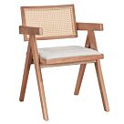 Πολυθρόνα Winslow pakoworld ξύλο rubberwood ανοικτό καρυδί-pvc rattan φυσικό-ύφασμα γκρι
