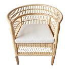 Πολυθρόνα Necorian paakoworld teak ξύλο με pe rattan σε φυσική απόχρωση και λευκό μαξιλάρι 80x70x87εκ